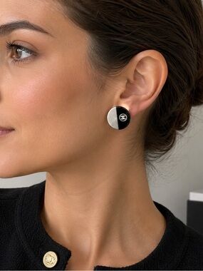 Authentic CHANEL stainless and enamel clip earrings with certificate